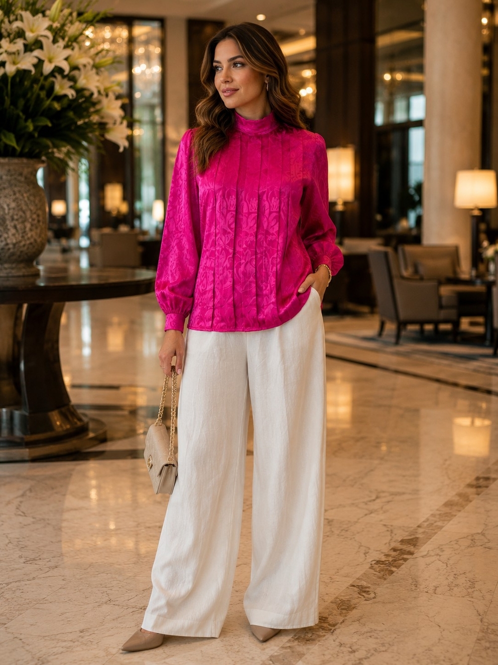 Vintage Fuchsia High-Neck Blouse